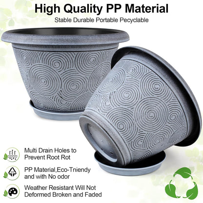 16 Inch Large Planter Pot for Plants Indoor Outdoor, 4 Pack Plastic Flower Pots with Drainage Hole