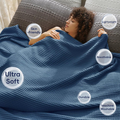 PHF Ultra Soft Waffle Weave Blanket Twin Size 66"x 90"- Washed Lightweight Breathablee Cozy Woven