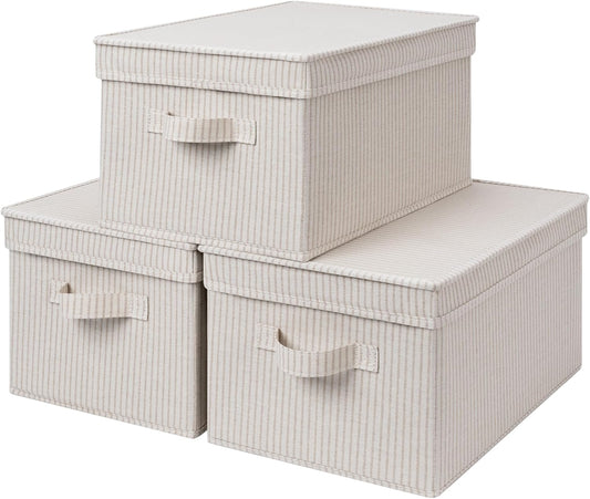 StorageWorks Large Storage Bins with Lids, Decorative Storage Boxes with Lid and Handles, Foldable
