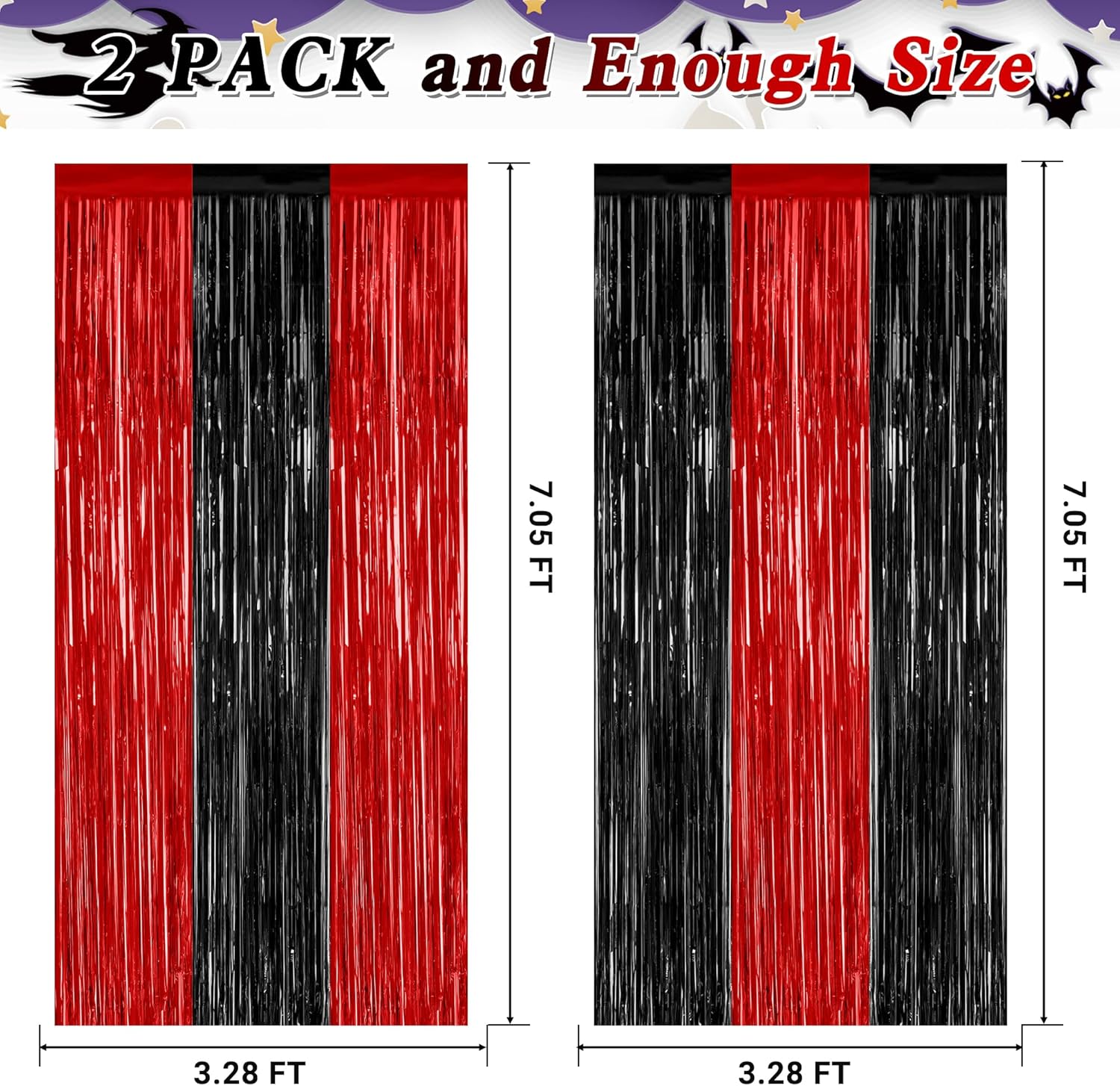 2 Pack Backdrop Curtains, 3.28 FT x 7.05 FT Black and Red Party Decor, Metallic Party Streamer