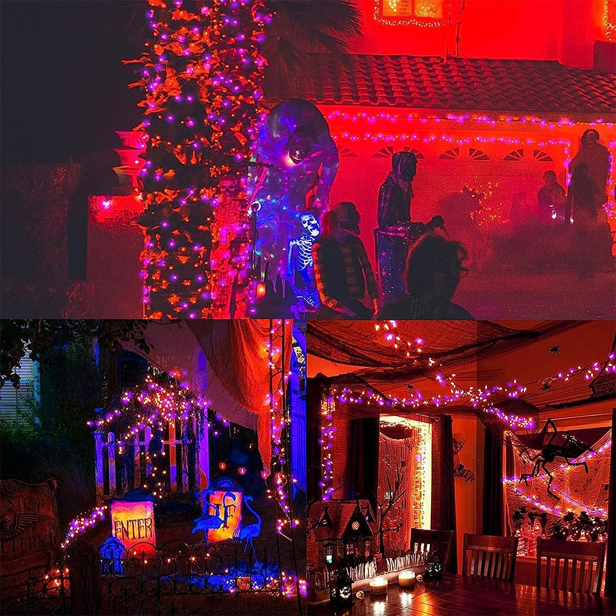 WATERGLIDE 2 Pack 50 LED Outdoor Halloween Lights, 16 FT Mini String Light with 8 Modes, Waterproof