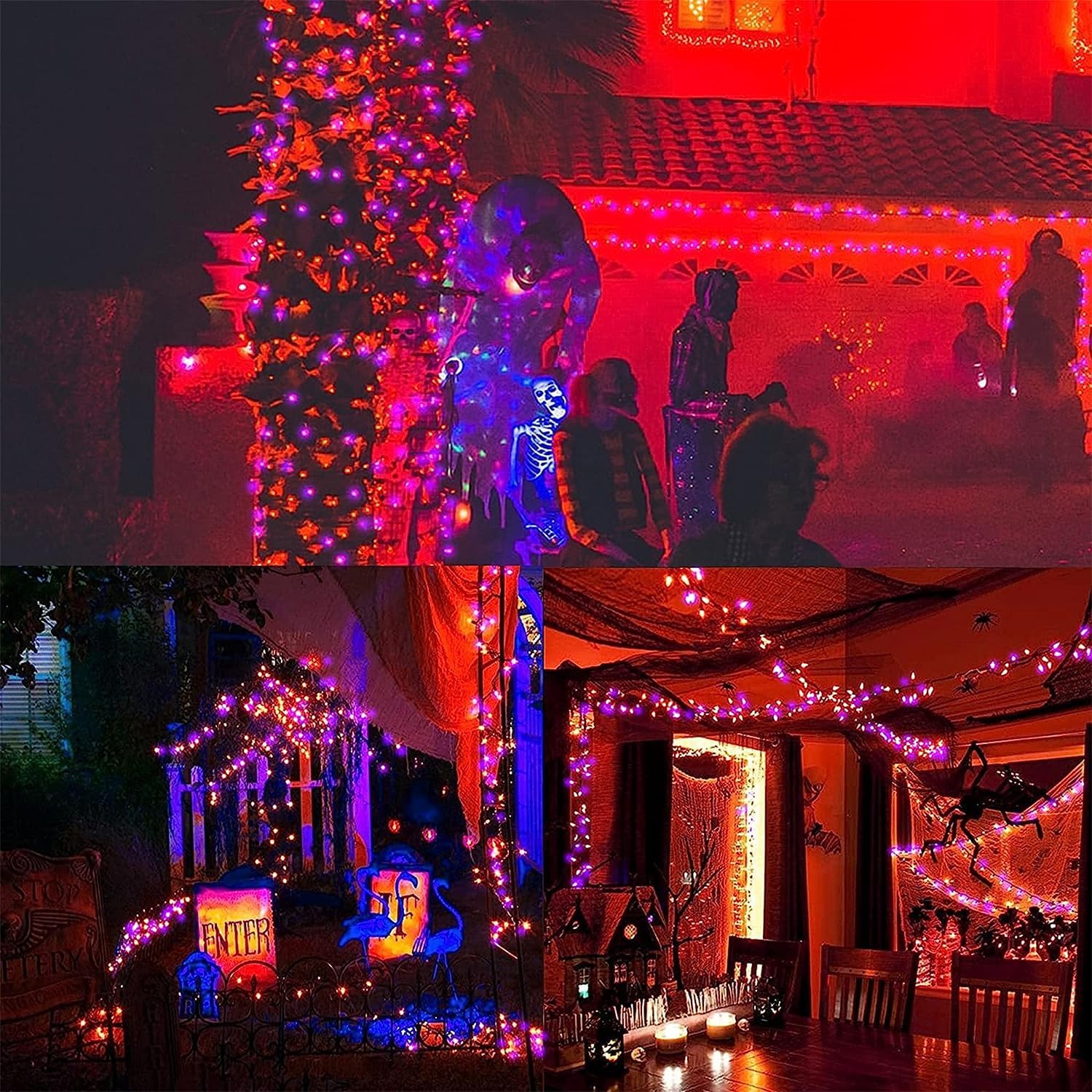 WATERGLIDE 2 Pack 50 LED Outdoor Halloween Lights, 16 FT Mini String Light with 8 Modes, Waterproof
