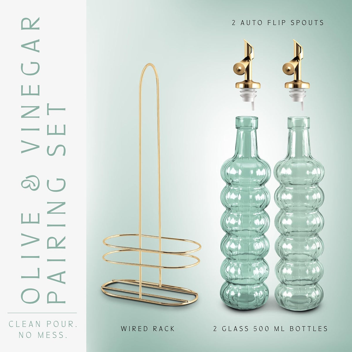 COOK WITH COLOR Glass Olive Oil Bottle Dispenser - 2 Pack- 17oz Oil and Vinegar Cruet - Olive Oil