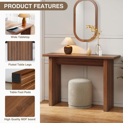 AVZEAR Mid Century Narrow Entryway Console Table, 43.3" Fluted Wood Couch Table Behind Sofa Long