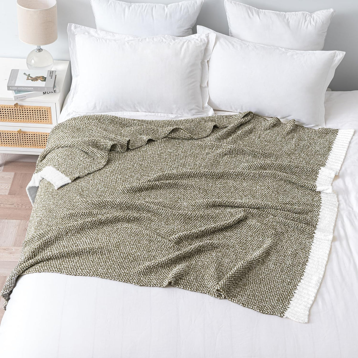 MIULEE Super Soft Throw Blanket for Couch, Olive Green Cozy Fluffy Warm Blankets Lightweight Knit