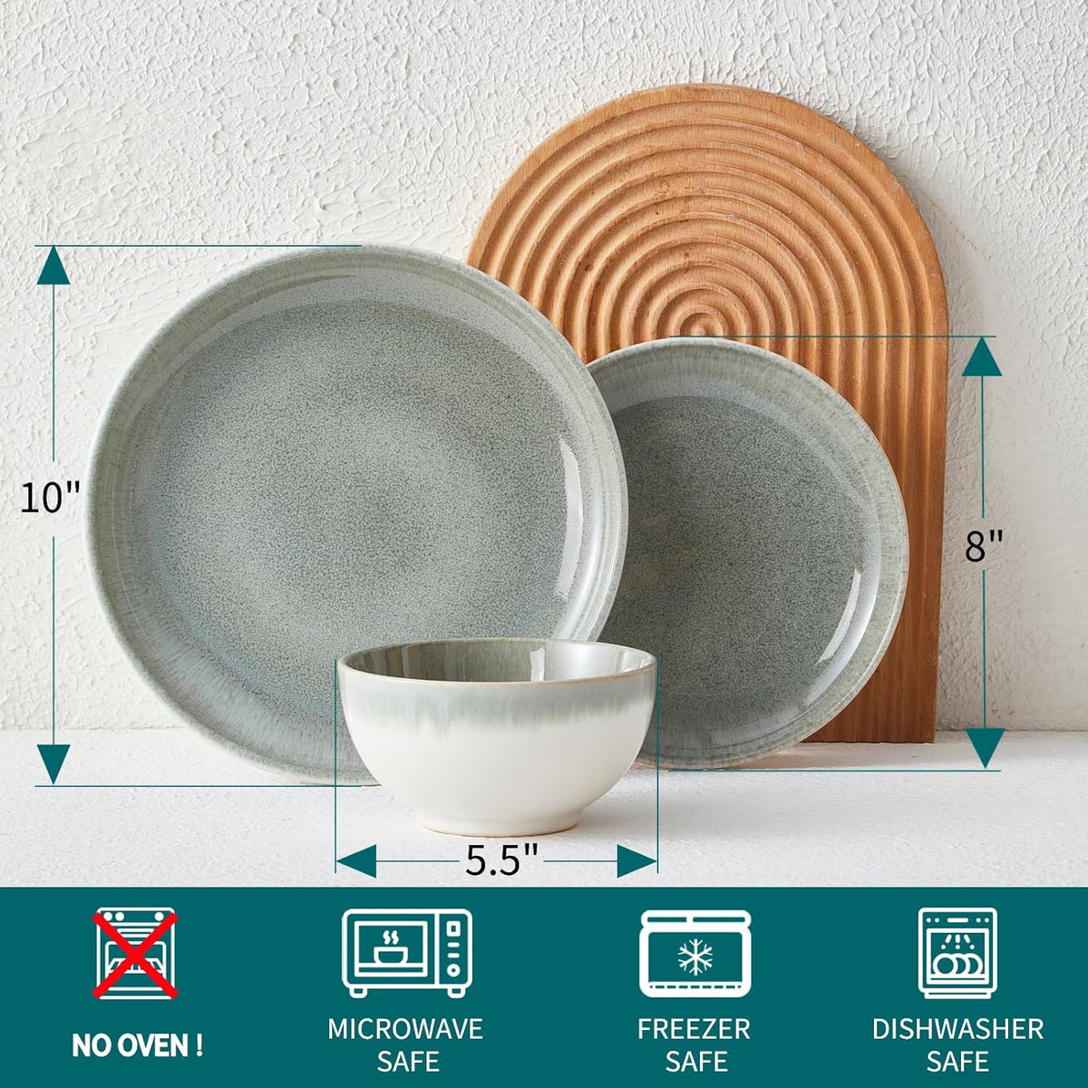 Ceramic Dinnerware Sets for 6, 18 Pieces Stoneware Plates and Bowls Sets, Chip and Stain Resistant