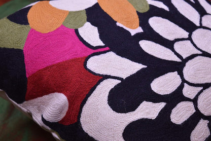 Black Daisy Floral Pillow Cover Flower Pillowcase Outdoor Suzani Accent Cushion Traditional Chair