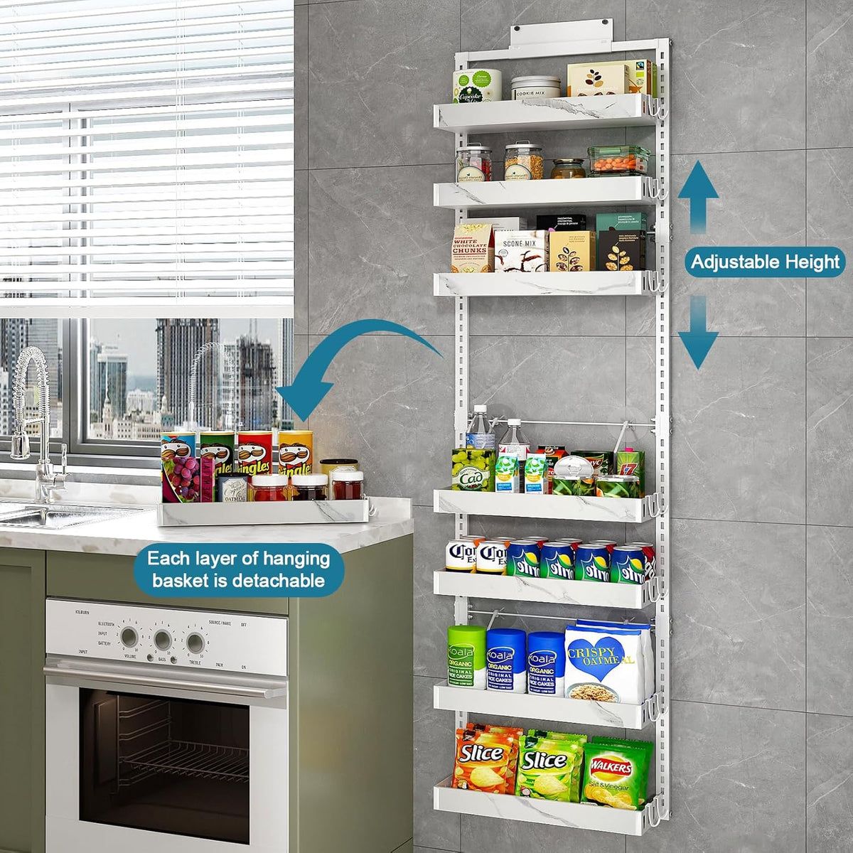 bukfen Over the Door Pantry Organizer,8-Tier Adjustable Basket Kitchen Pantry Door Organization and