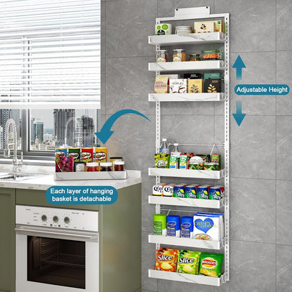bukfen Over the Door Pantry Organizer,8-Tier Adjustable Basket Kitchen Pantry Door Organization and