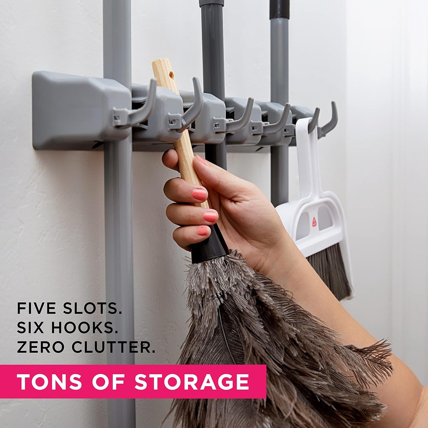 Berry Ave Broom Holder Wall Mount and Garden Tool Organizer, Closet Storage, Kitchen Rack, Home