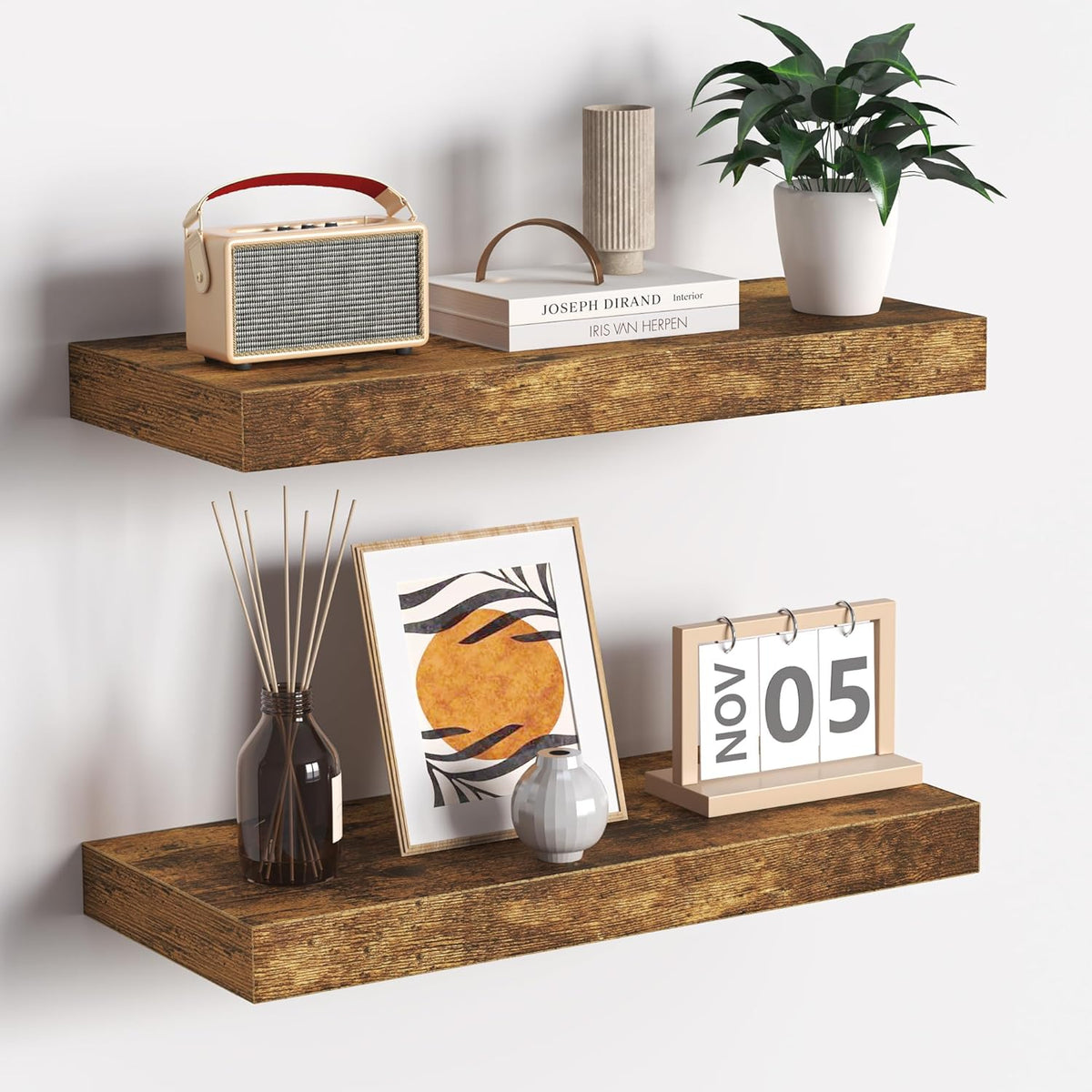 Fun Memories Floating Shelves - 16 Inch Rustic Brown Wall Shelf - Wall Mounted Shelves for Wall