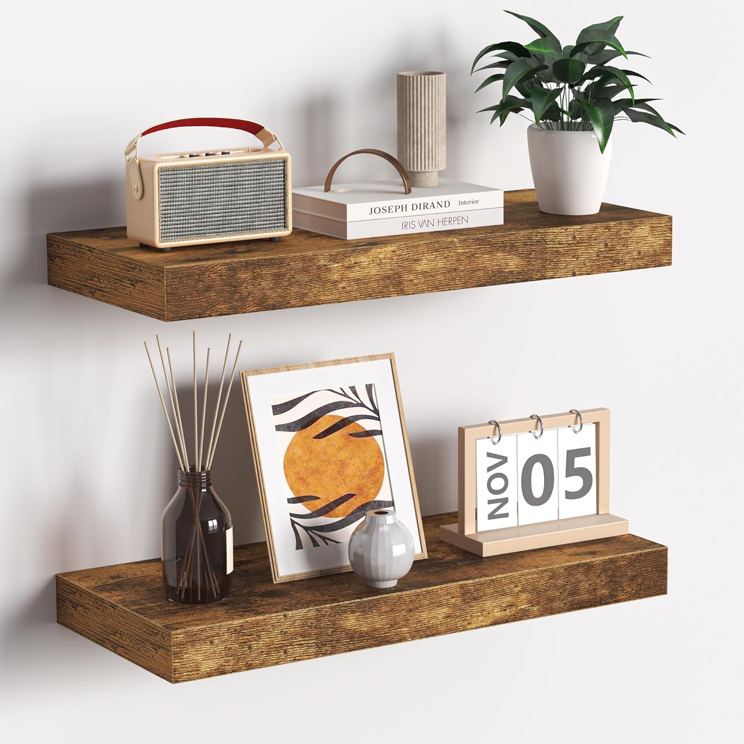 Fun Memories Floating Shelves - 16 Inch Rustic Brown Wall Shelf - Wall Mounted Shelves for Wall