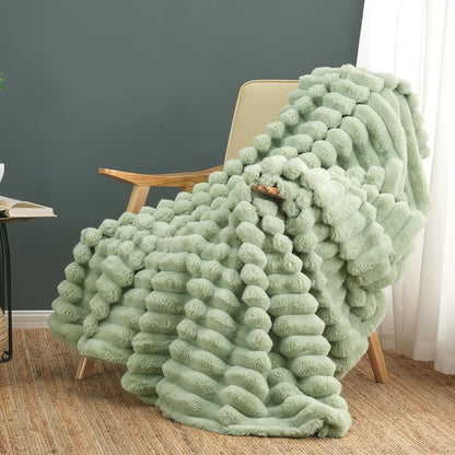 Cozy Bliss Faux Fur Throw Blanket for Couch, Cozy Warm Plush Striped Blanket for Sofa Bedroom