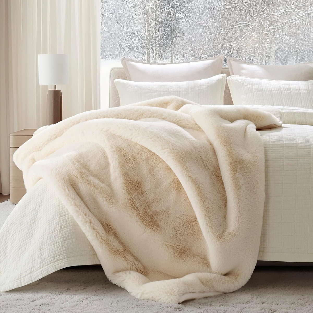 Luxury Soft Faux Chinchilla Fur Throw Blanket for Couch, Warm Thick Heavy Winter Throw Blanket