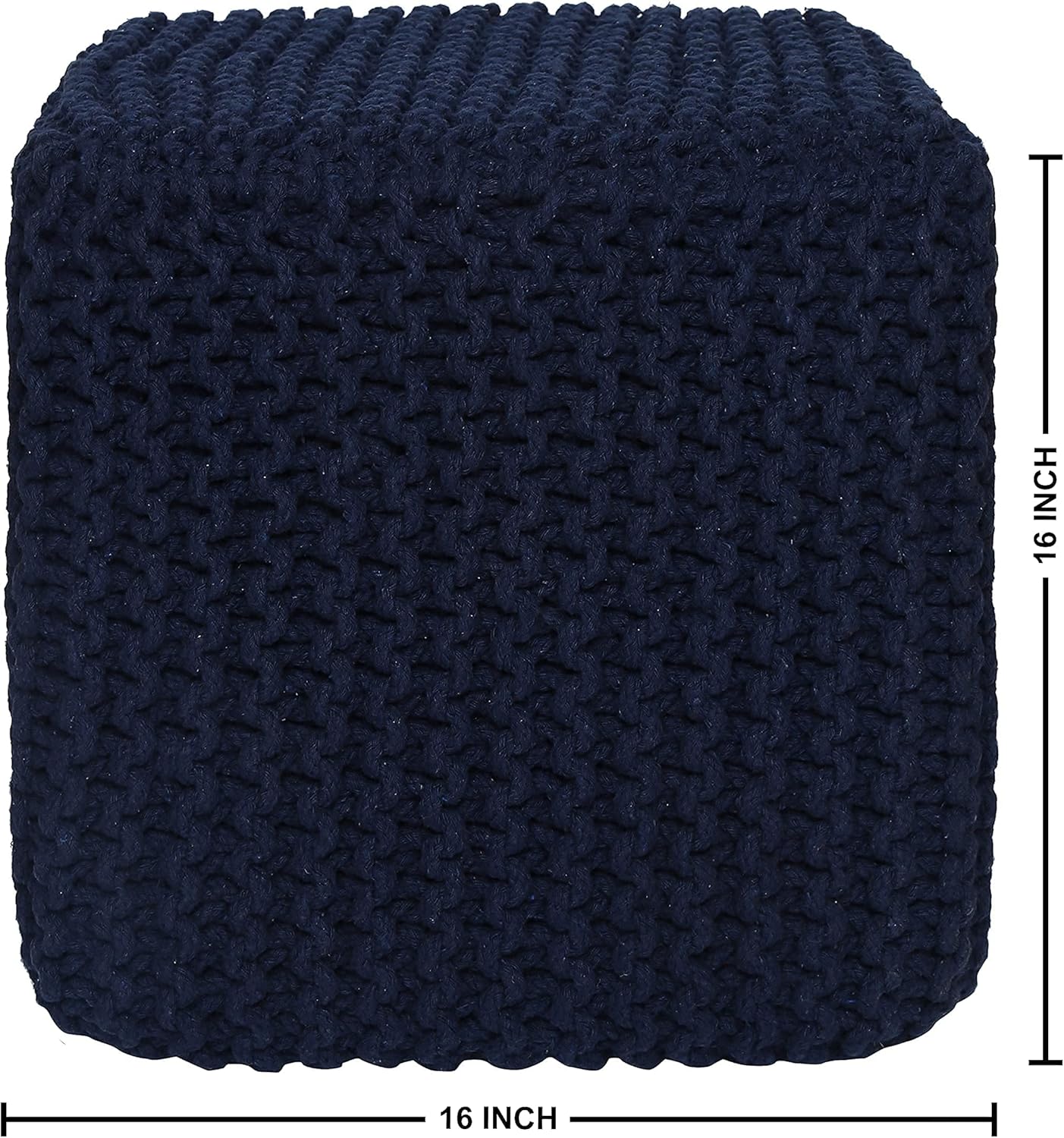 REDEARTH Square Hand Knitted Pouf - Foot Stool Ottoman Coffee Table - Cotton Cord Boho Pouffe