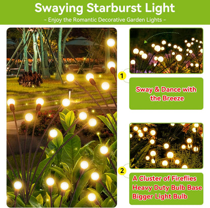 Solar Garden Lights Outdoor Waterproof, 4 Pack 32 LED Swaying Light Firefly Light Outdoor Decor