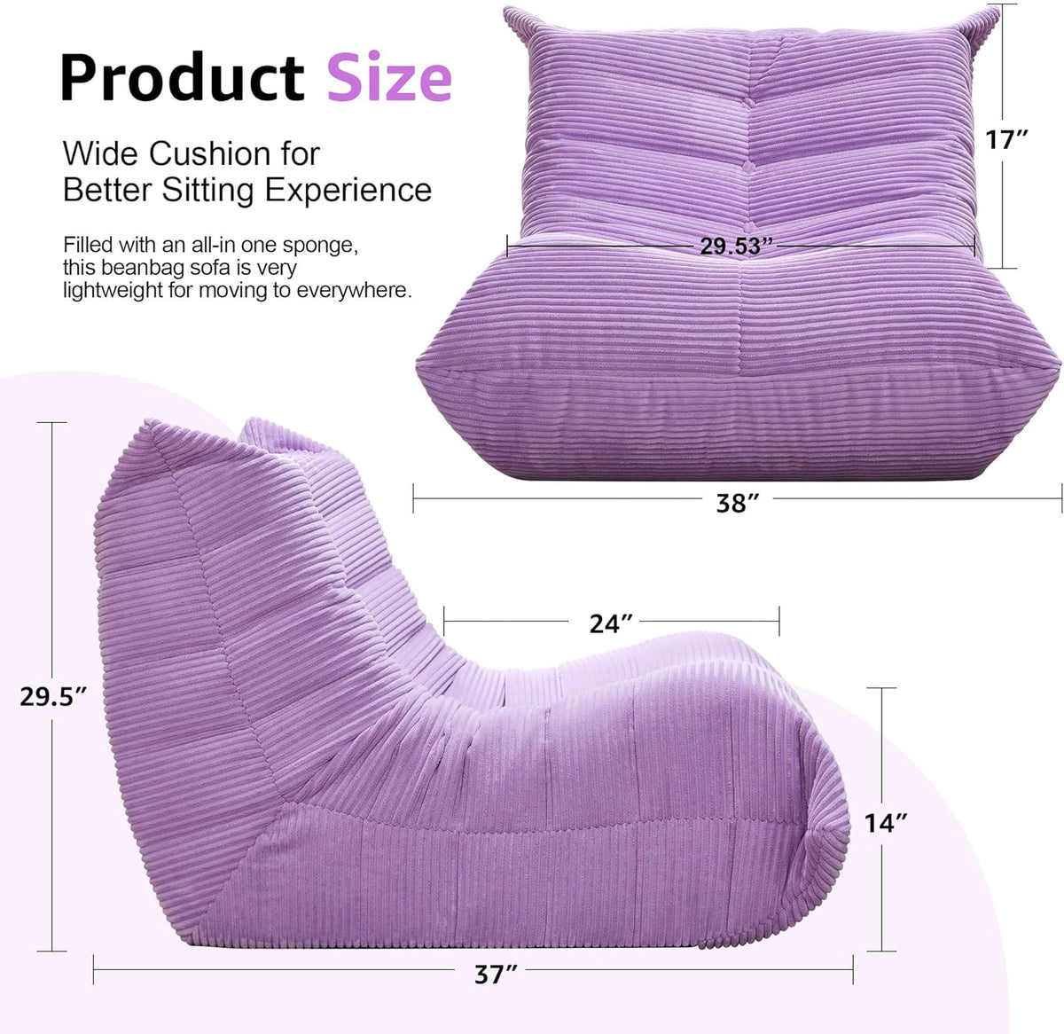 Bean Bag Chairs for Adults Giant Bean Bag Chair Memory Foam BeanBag Chair Big Bean Bag Sofa with