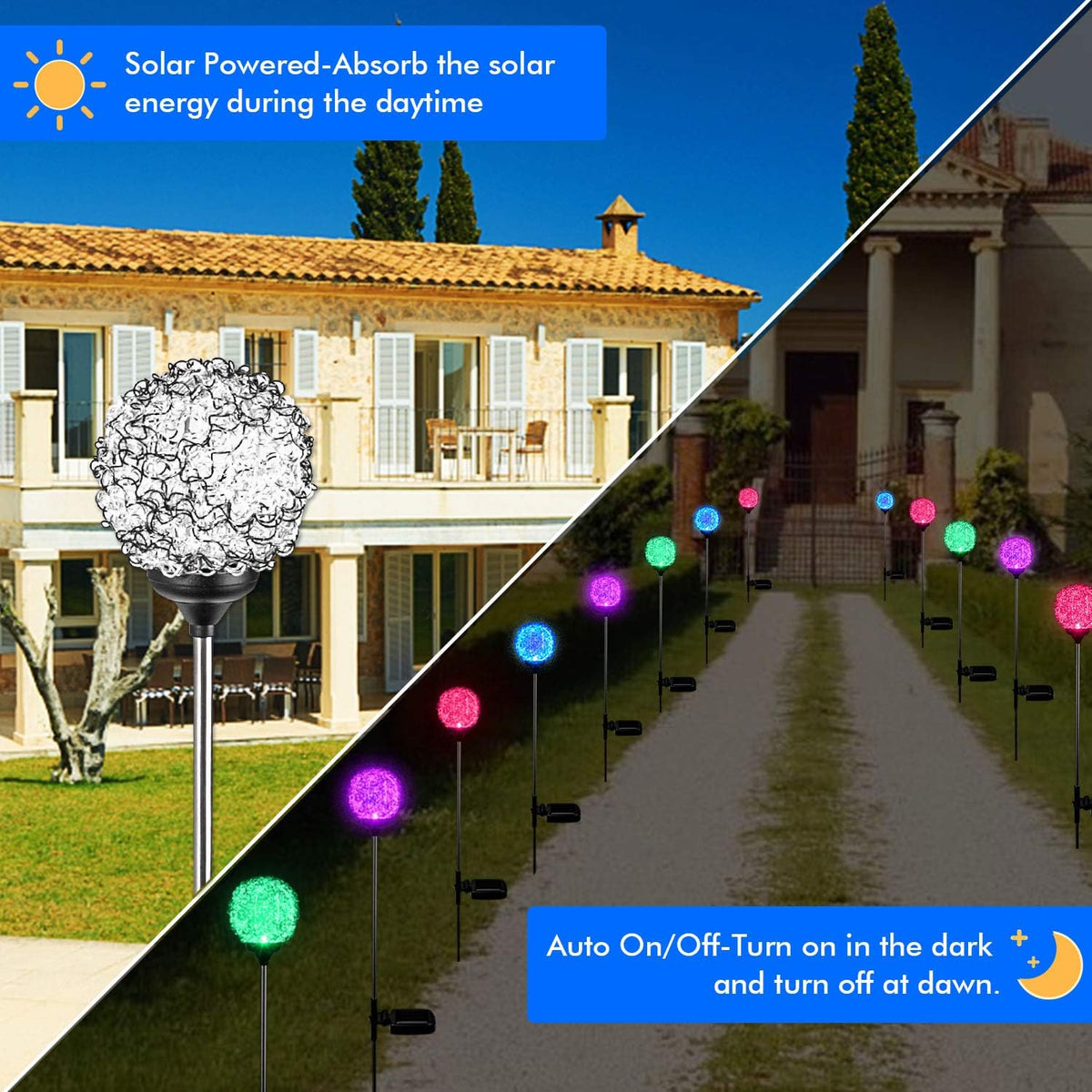 Solar Garden Lights Outdoor, Upgraded Globe Powered Garden Light, Multi-Color Changing LED Solar