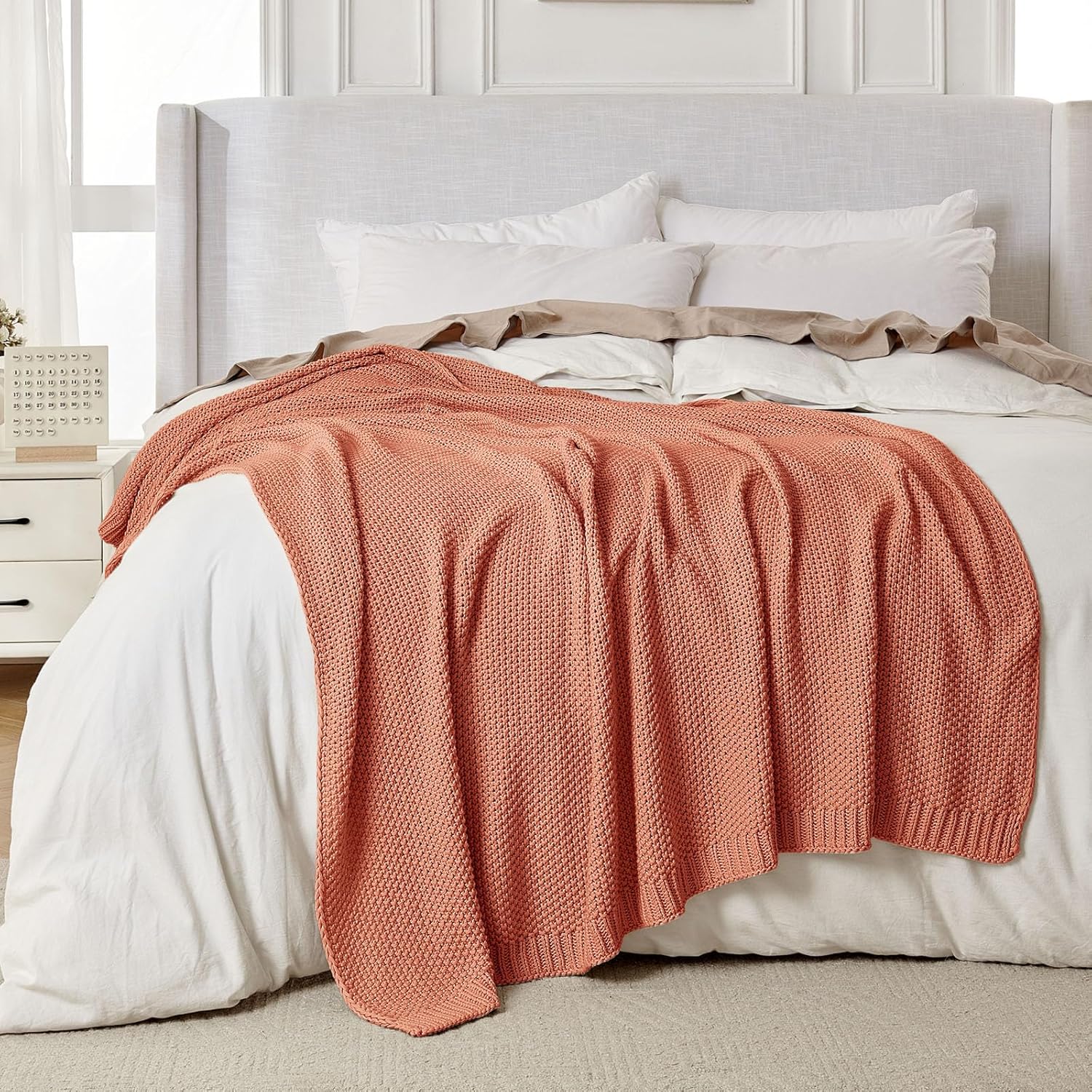 Joydeco Chunky Cable Knit Throw Blanket, Lightweight 100% Cotton Soft Cozy Throw Twin Blanket for