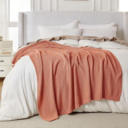Joydeco Chunky Cable Knit Throw Blanket, Lightweight 100% Cotton Soft Cozy Throw Twin Blanket for