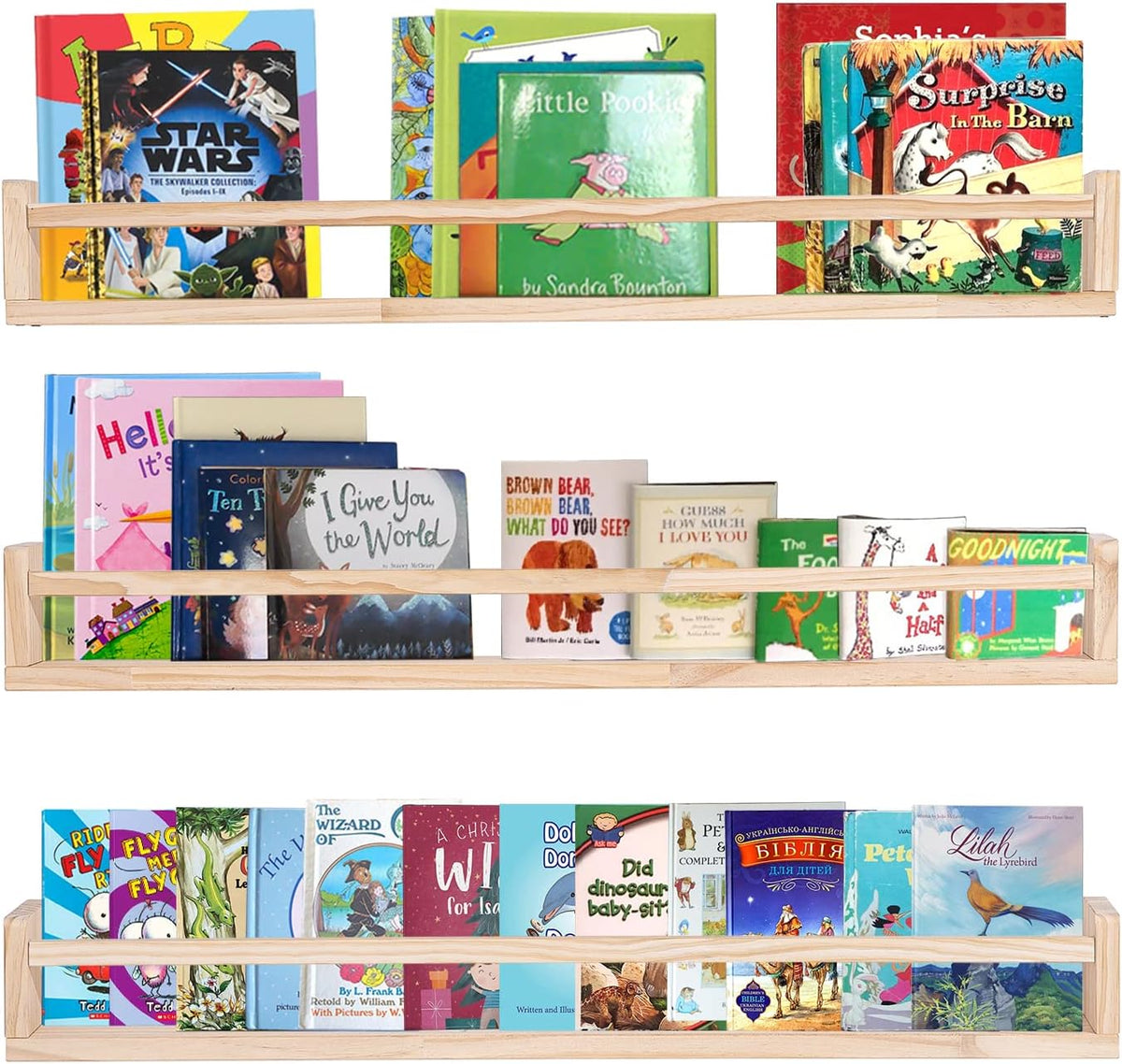 AZSKY Natural Wood Nursery Shelves Floating Wall Book Shelves Nursery Kids Baby Toddler Room Décor