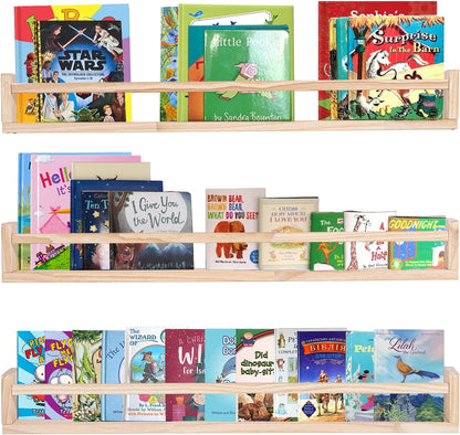 AZSKY Natural Wood Nursery Shelves Floating Wall Book Shelves Nursery Kids Baby Toddler Room Décor