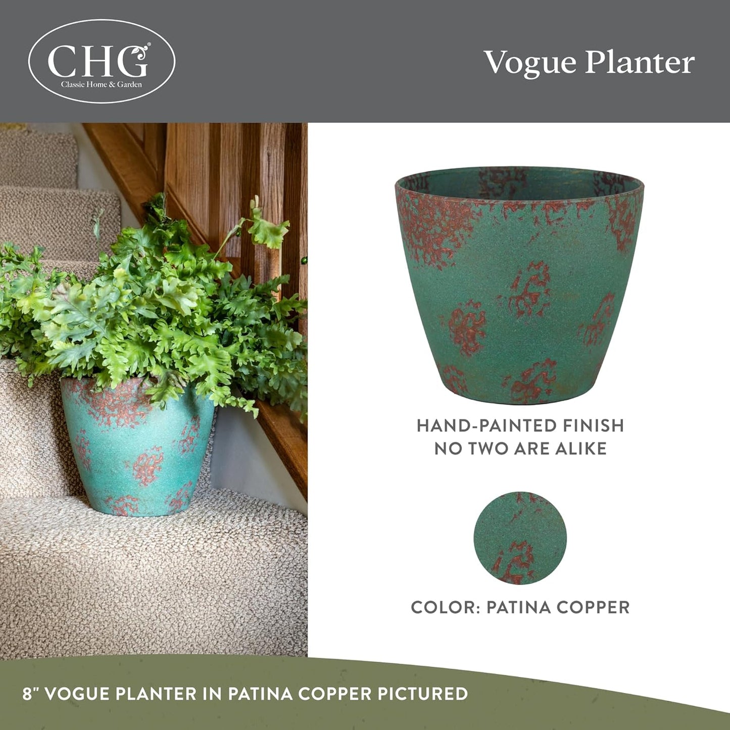 Classic Home and Garden Vogue Planter Pots w/Pottery Quality Finish - Modern Indoor & Outdoor