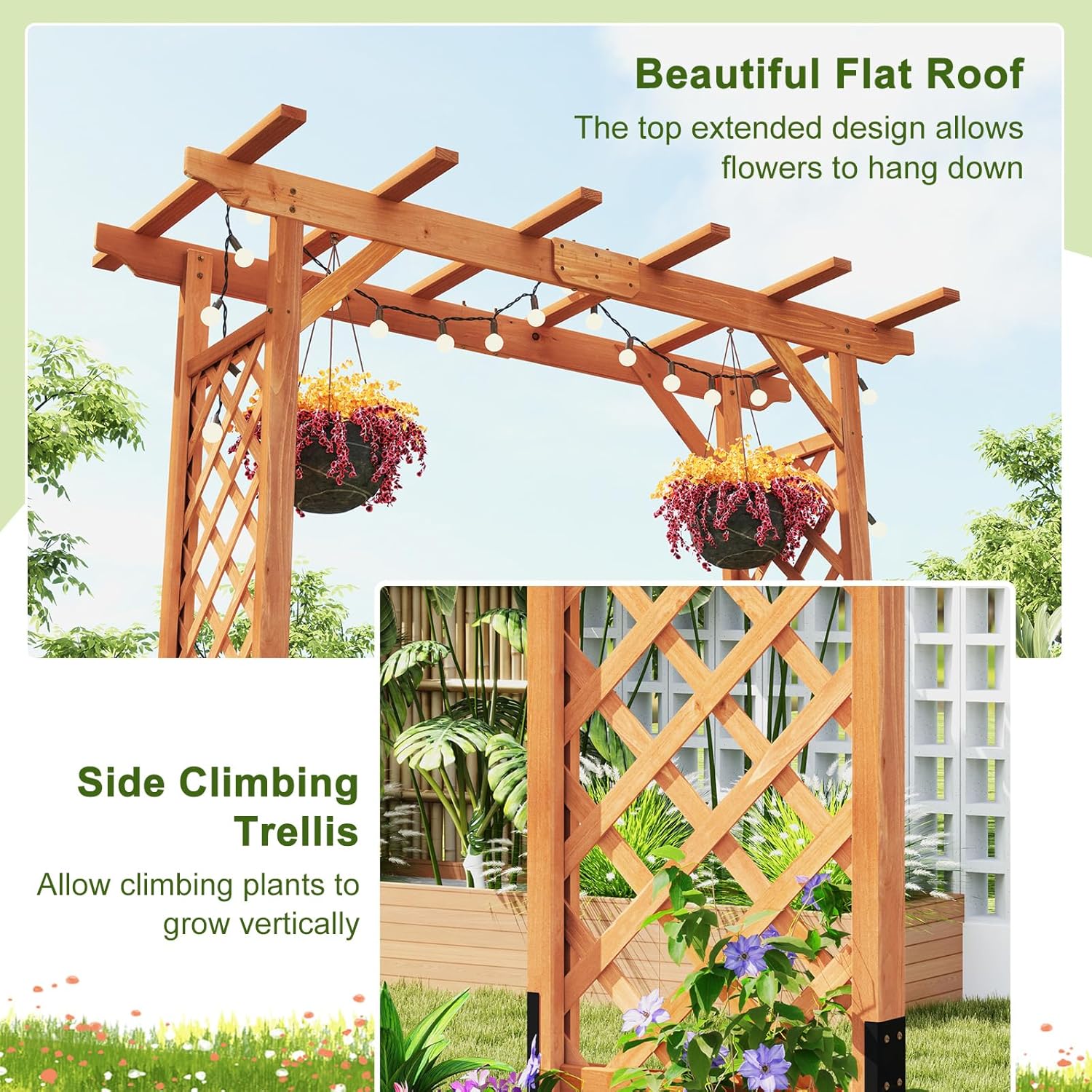 Giantex 7FT Wood Garden Arbor Trellis, Wedding Arch for Outdoor Patio Birthday Bridal Party Prom