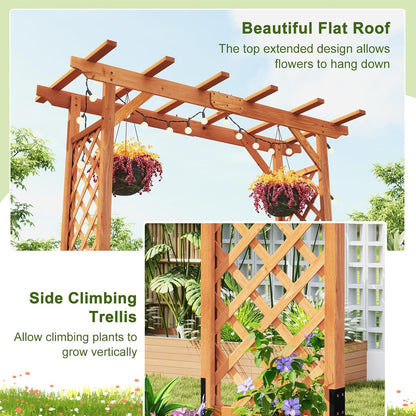 Giantex 7FT Wood Garden Arbor Trellis, Wedding Arch for Outdoor Patio Birthday Bridal Party Prom