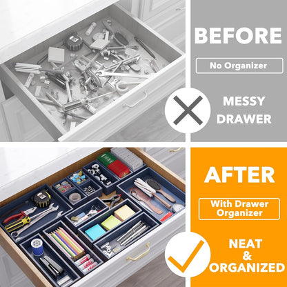 SpaceAid 14-Piece Bamboo Drawer Organizer Storage Boxes Set, Wood Tray Junk Drawer Organizers