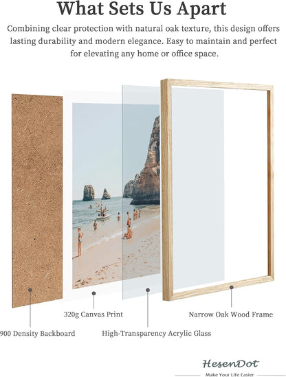 HesenDot Natural OAK Wood Framed Amalfi Coast Summer Wall Art,12x16in Italy Arienzo Beach Canvas