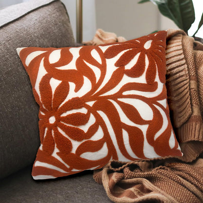 Alysheer Farmhouse Floral Leaves Embroidered Decorative Throw Pillow Cover 18x18 inches, Boho