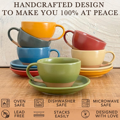 Mora Ceramic Latte Art Mug With Saucer - 10.5 oz, Round Bottom For Perfect Pours - Cafe Cups for