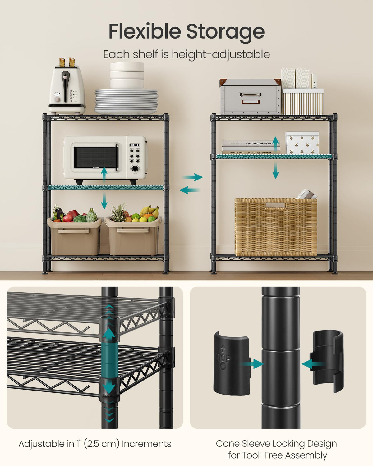 SONGMICS Storage Shelf, Metal Wire Shelving Unit, Adjustable Shelves, for Garage, Bedroom, Living