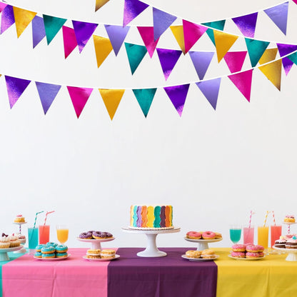 Colorful Party Decorations Hot Pink Teal Purple Metallic Fabric Triangle Pennant Banner Flag