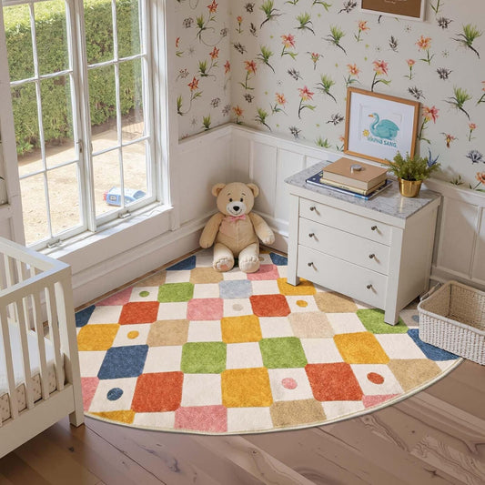 jinchan Kids Rug for Nursery 5ft Radius Corner Washable Area Rug Modern Colorful Quarter Circle Rug