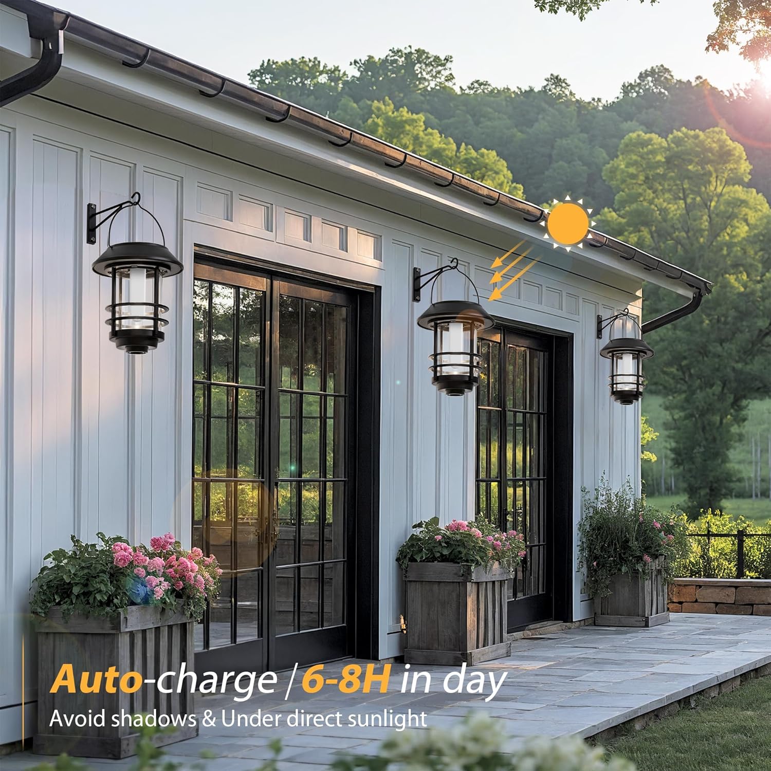 Otdair Solar Wall Lantern Outdoor, Flickering Flames Solar Sconce Lights Outdoor, Hanging Lamps