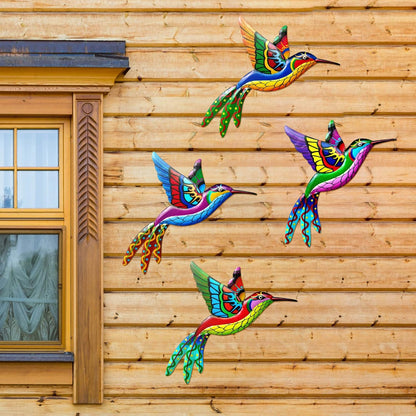 ZYP Metal Outdoor Wall Art Decor,3D Colorful Garden Birds Sculpture Outdoor Iron Hanging Decor