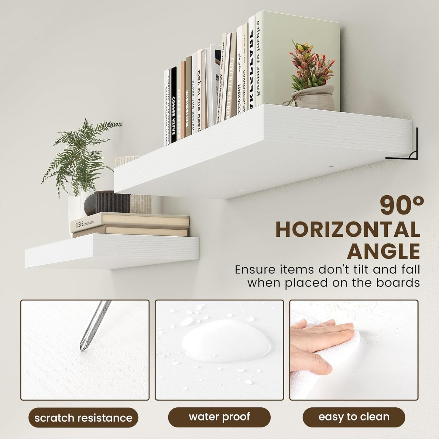 Deep Floating Shelves for Wall | 30 Inch Wide x 12 Inch White Floating Shelves | 30W x 12D Rustic