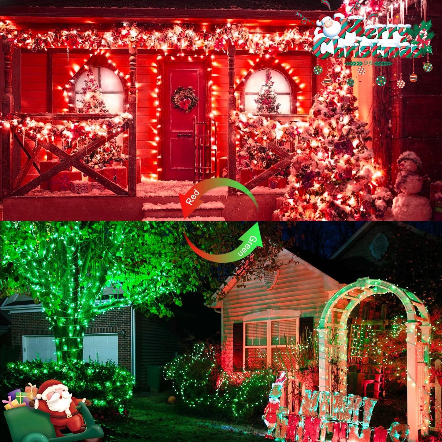 JMEXSUSS 100 LED Red & Green Christmas Lights Plug in, Christmas String Lights Indoor, 33ft
