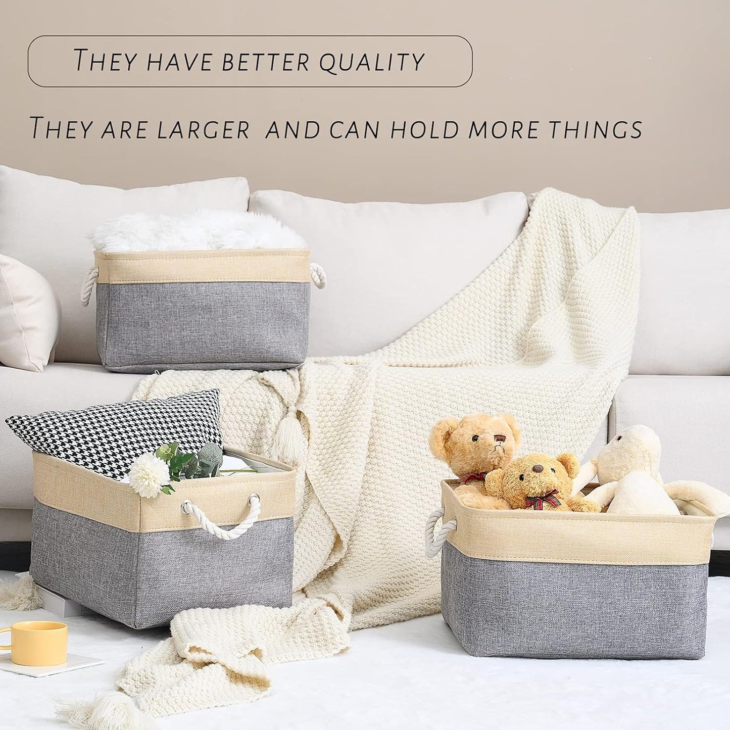 Organization and Storage Basket for Organizing - Large 4 Pack 16x12x8 inch Collapsible Baskets for