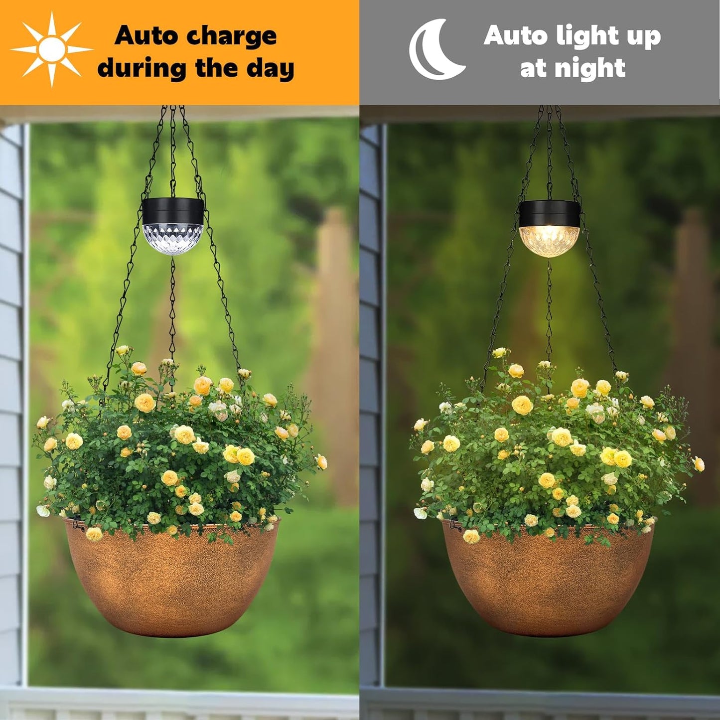 2 Packs Hanging Planters Basket for Outdoor Plants, Solar Powered Self Watering Bronze Round