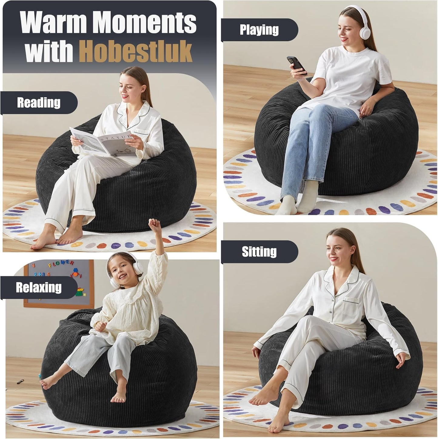 Hobestluk 3.5FT Bean Bag Chair Adult Bean Bag Chair Large Bean Bag Chair with Filler Included