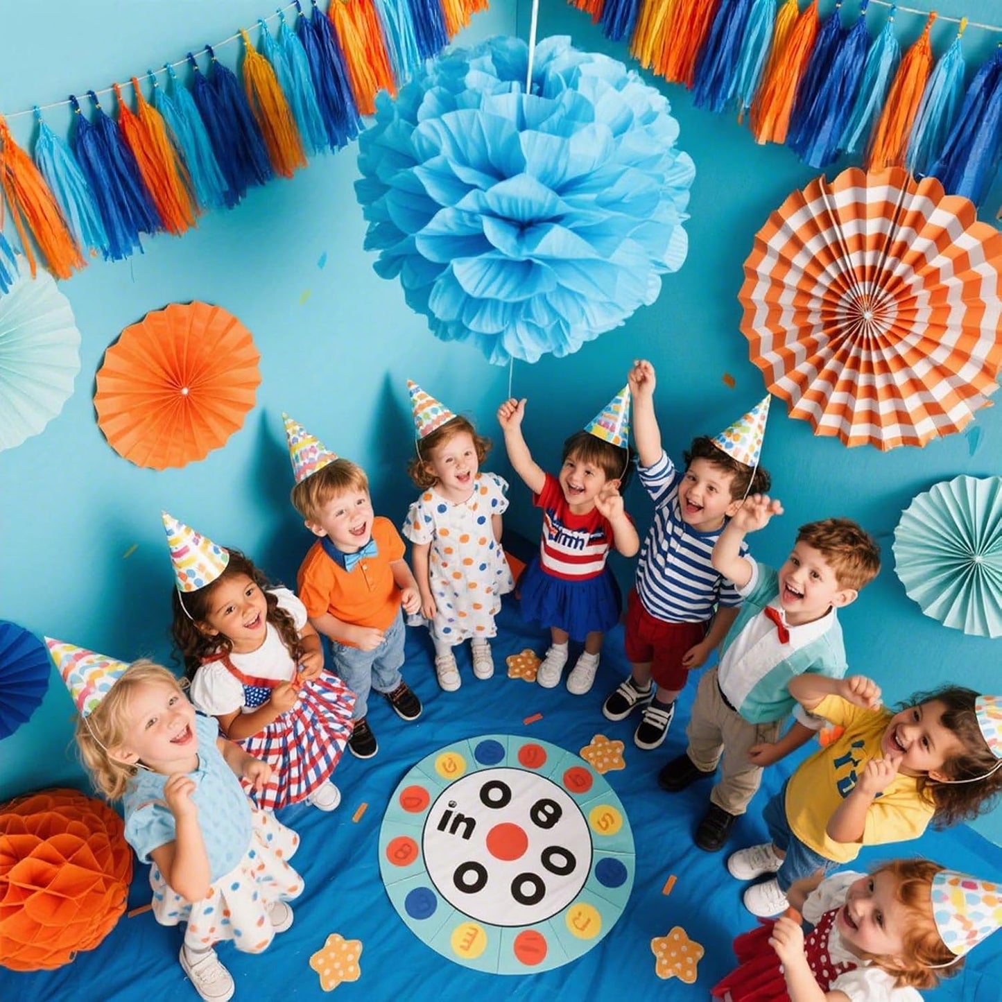 Orange and Blue Paper Tassel, 20 Pack, Party Decorations for Birthday, Baby Shower, Sprot