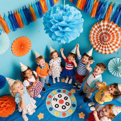 Orange and Blue Paper Tassel, 20 Pack, Party Decorations for Birthday, Baby Shower, Sprot