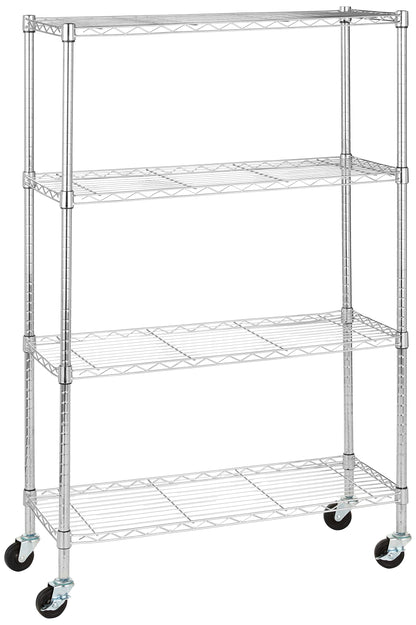 Amazon Basics 4-Shelf Adjustable Heavy Duty Storage Shelving Unit with Wheels, No-Tool Easy