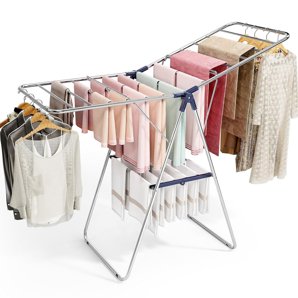 APEXCHASER Clothes Drying Rack, Drying Rack Clothing with Height-Adjustable, Foldable Gullwings
