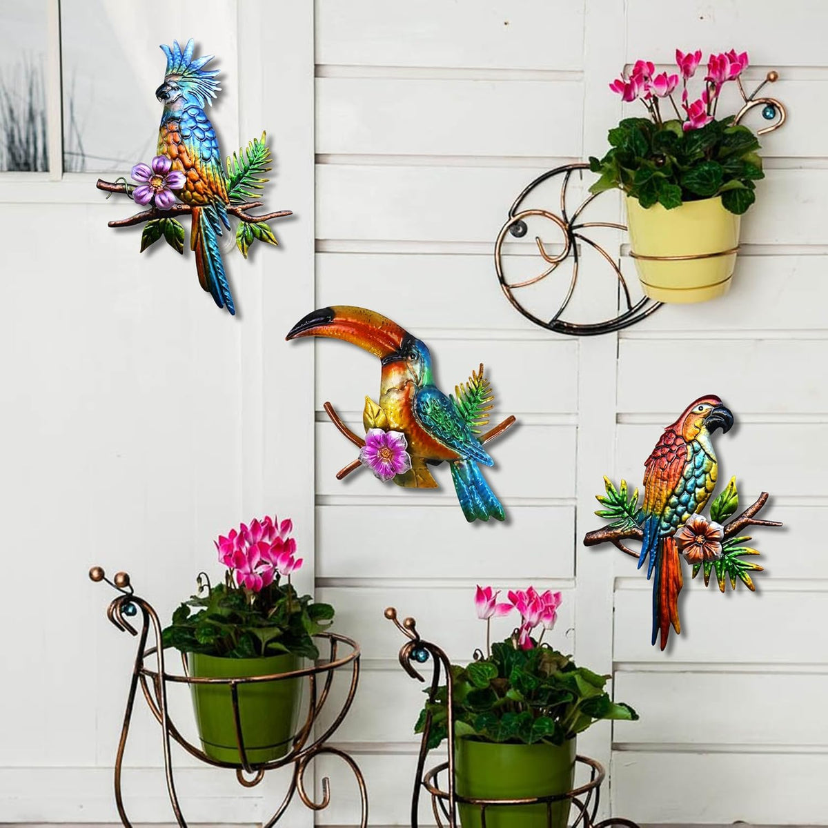 J-Fly Metal Parrot Wall Decor Tropical Outdoor Wall Decor Parrot Outdoor Wall Art Metal Bird