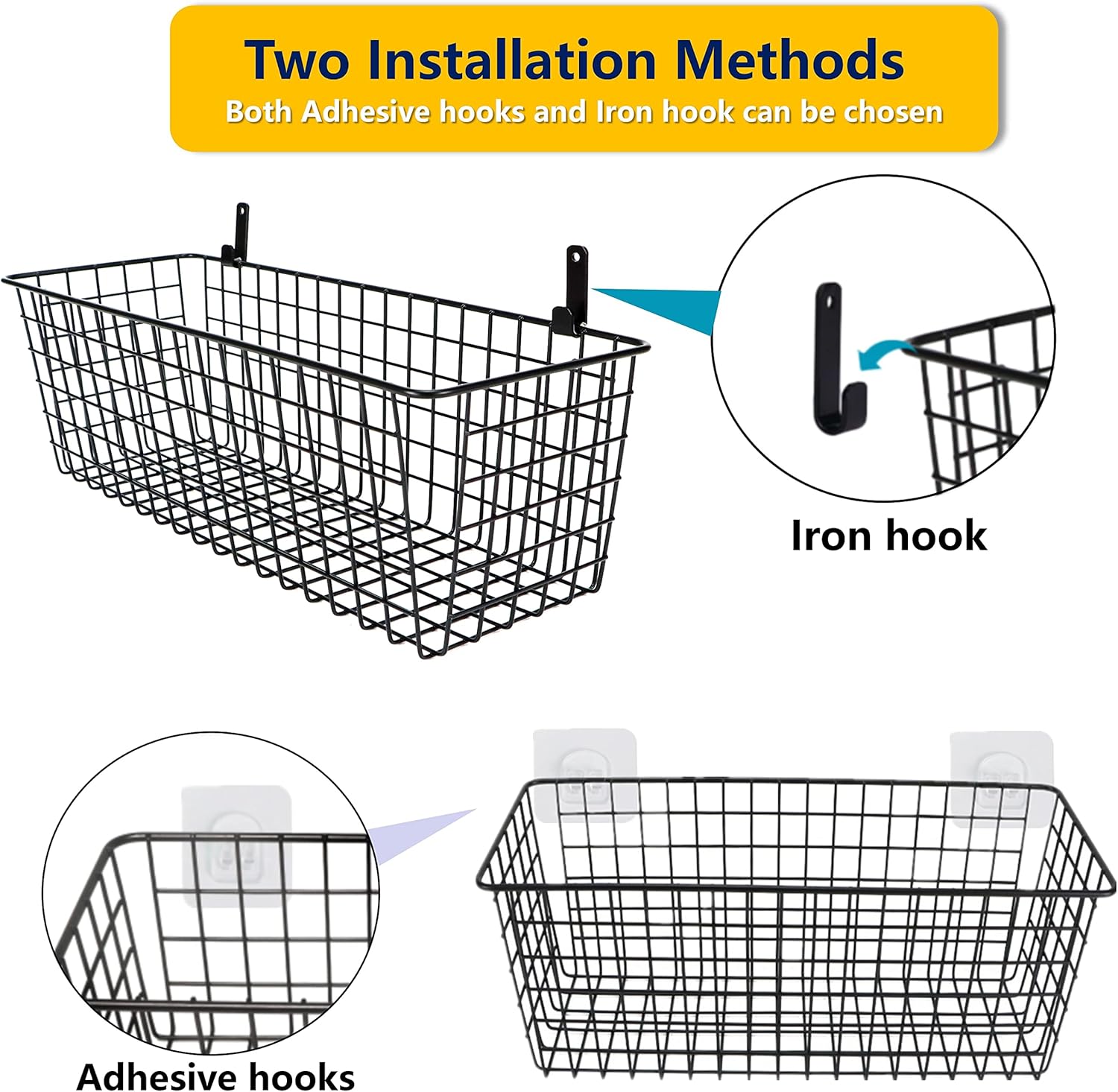Joben Oligey 3 Set [Extra Large] Hanging Wall Baskets ,Wire Basket For Storage Pantry, Farmhouse