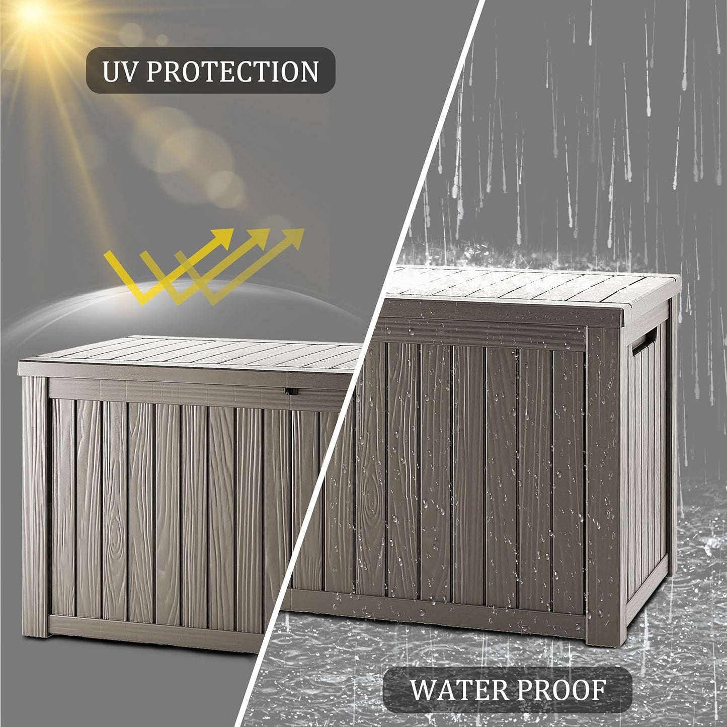 180 Gallon Lockable Resin Deck Box, Waterproof & UV-Resistant Outdoor Storage Box for Outdoor